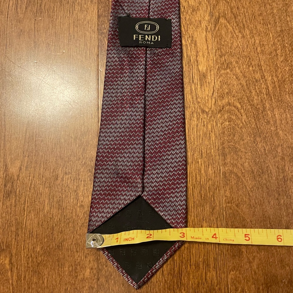 Vintage Fendi Silk Red Grey Geonetric Print Necktie Tie - Picture 8 of 13